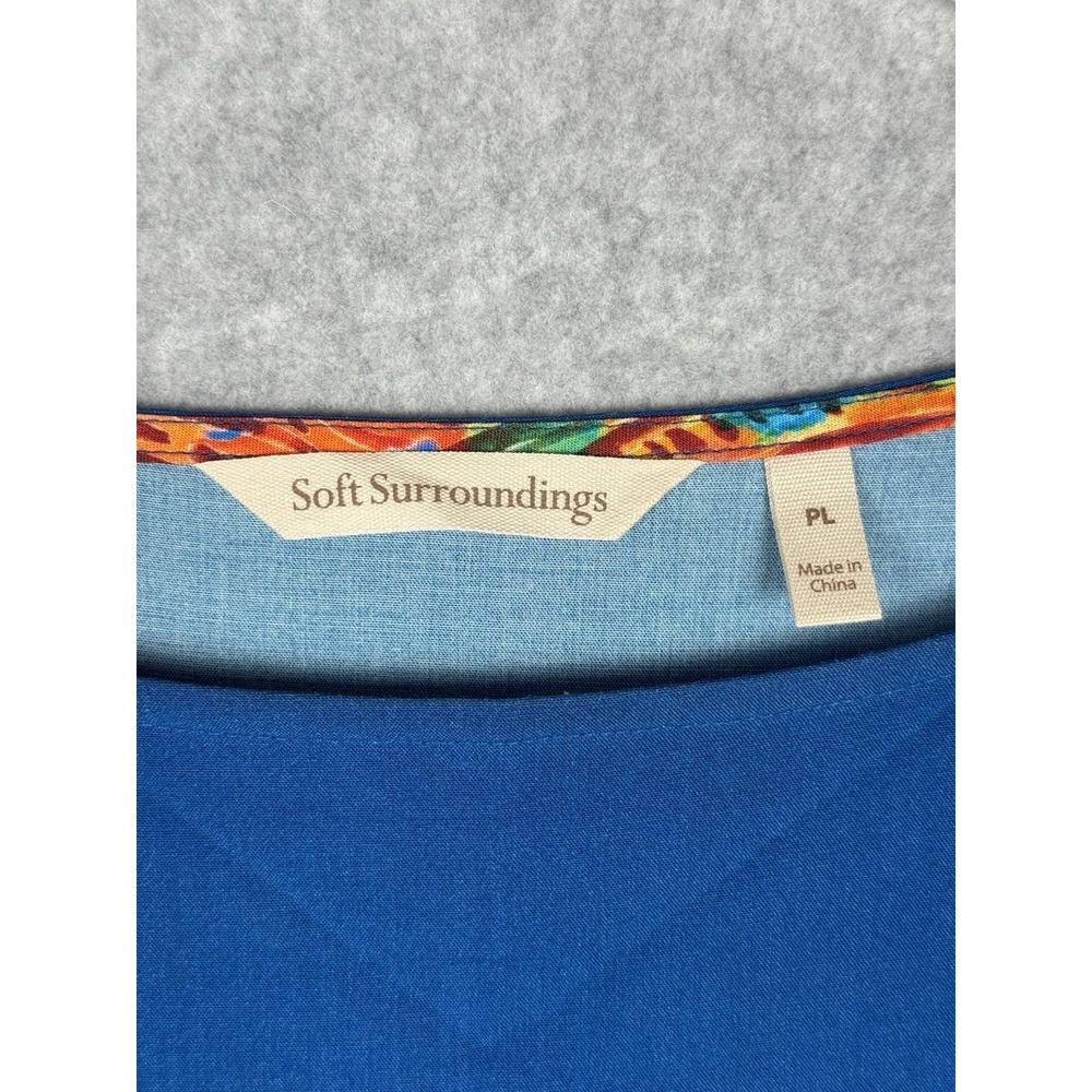 Soft Surroundings Blouse PL Blue Ultraviolet Floral Anniah Top Boho Artsy 3/4 - Picture 4 of 11